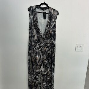 Joanna Hope NWT Sz 22 Sleeveless Jumpsuit Black White Abstract Print Gold Belt